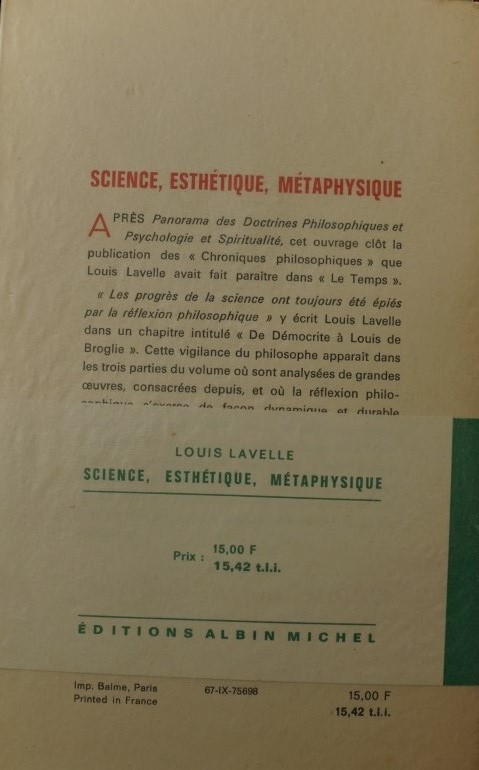 Science Esthétique métaphysique