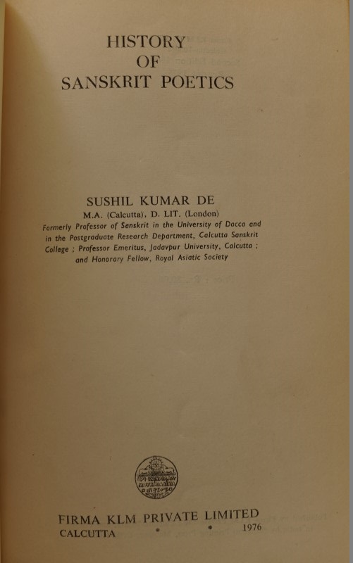 History of Sanskrit Poetics