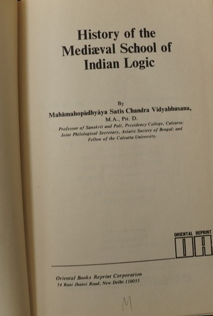 history of the Mediaeval School of Indian logic