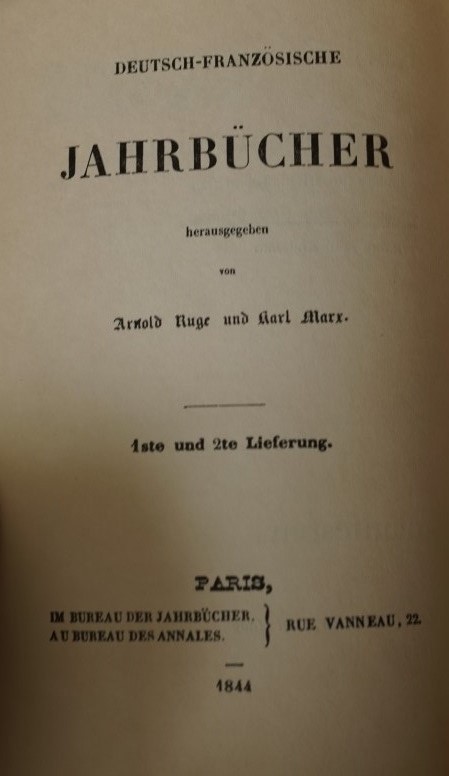 K. Marx Paris - Deutsch-Französische Jahrbücher 