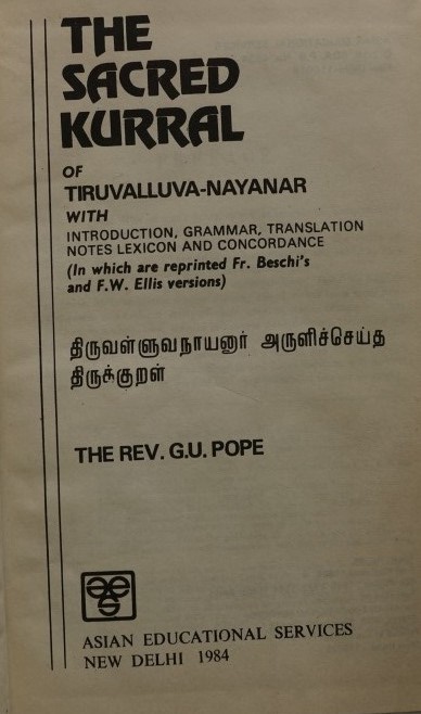 The Sacred Kurral of Tiruvalluva-Nayanar