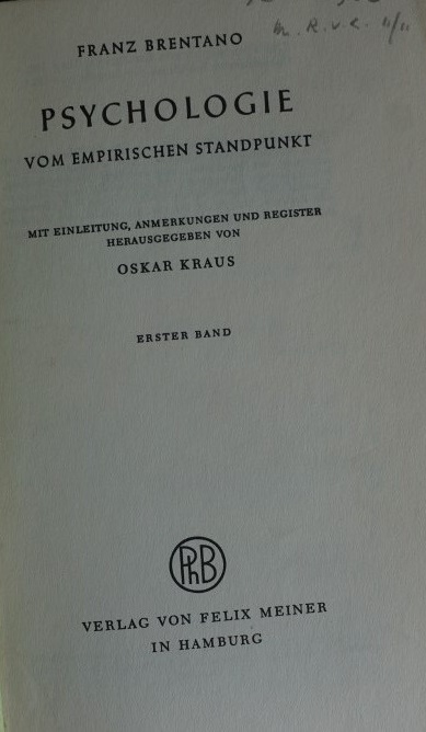 Psychologie vom Empirischen Standpunkt - Erster Band