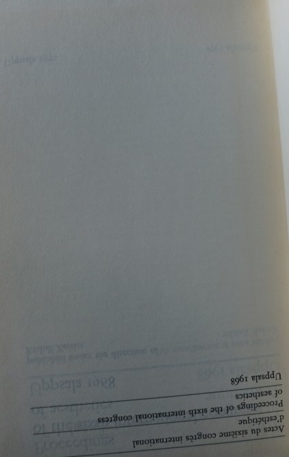Proceedings of the sixth international congress of Aesthetics 1968